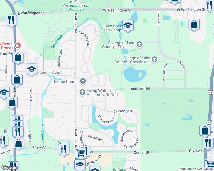 map of restaurants, bars, coffee shops, grocery stores, and more near 1132 Blackburn Drive in Grayslake