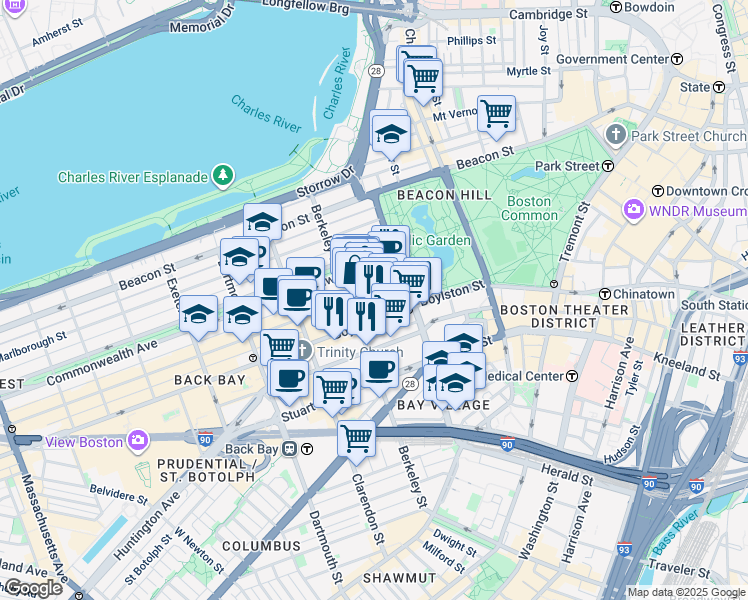map of restaurants, bars, coffee shops, grocery stores, and more near 33 Public Alley 437 in Boston