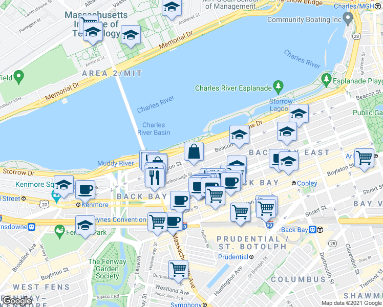 map of restaurants, bars, coffee shops, grocery stores, and more near 412 Back Street in Boston