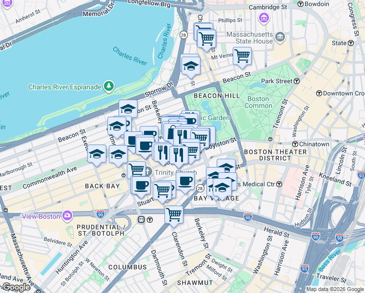 map of restaurants, bars, coffee shops, grocery stores, and more near 33 Public Alley 437 in Boston