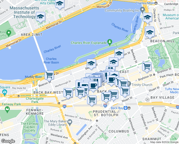 map of restaurants, bars, coffee shops, grocery stores, and more near 319 Public Alley 417 in Boston