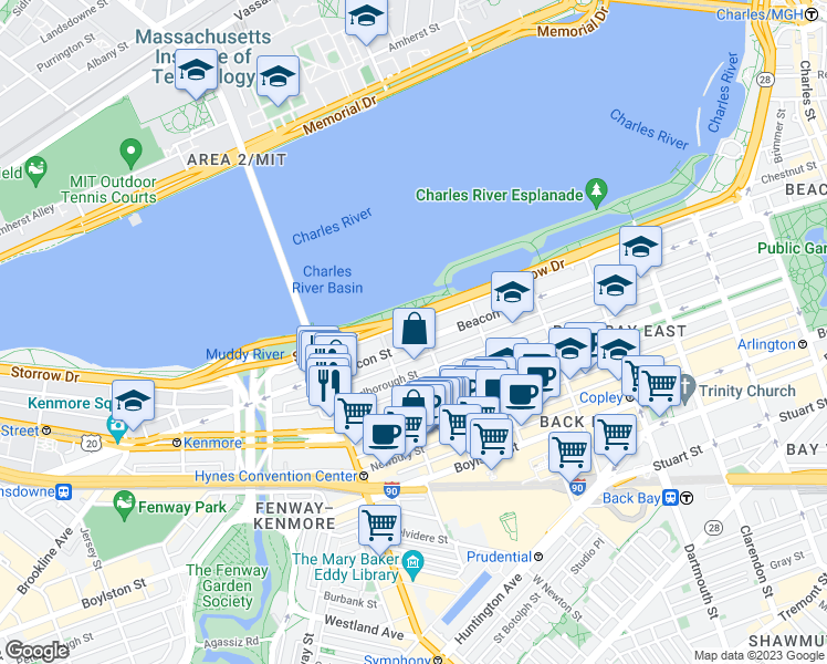 map of restaurants, bars, coffee shops, grocery stores, and more near 412 Back Street in Boston