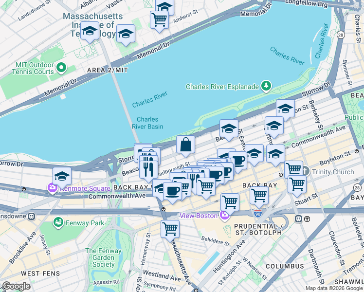 map of restaurants, bars, coffee shops, grocery stores, and more near 412 Back Street in Boston