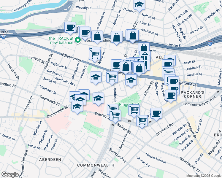 map of restaurants, bars, coffee shops, grocery stores, and more near in Boston