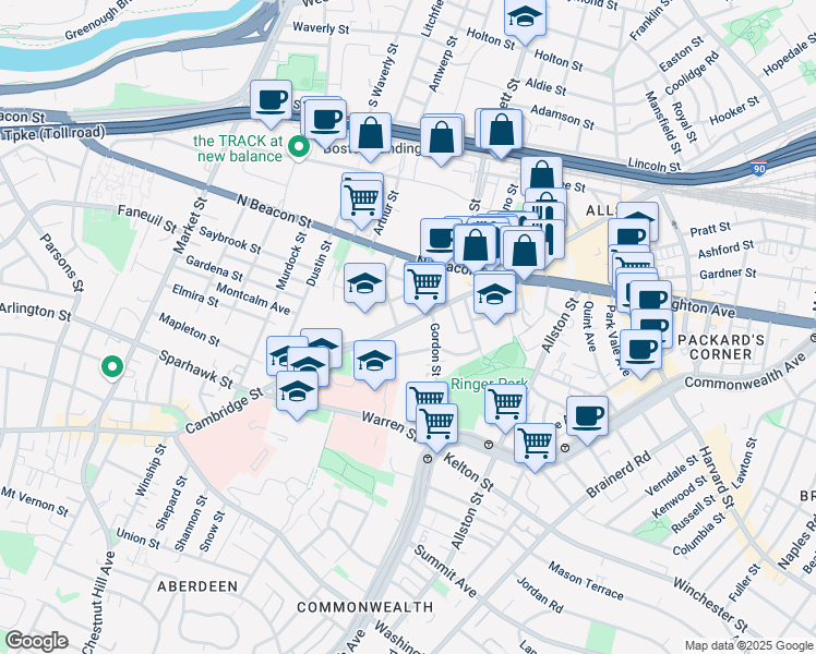 map of restaurants, bars, coffee shops, grocery stores, and more near in Boston