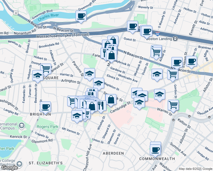 map of restaurants, bars, coffee shops, grocery stores, and more near in Boston