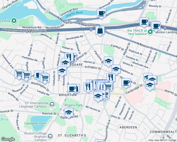 map of restaurants, bars, coffee shops, grocery stores, and more near 110 Arlington Street in Boston