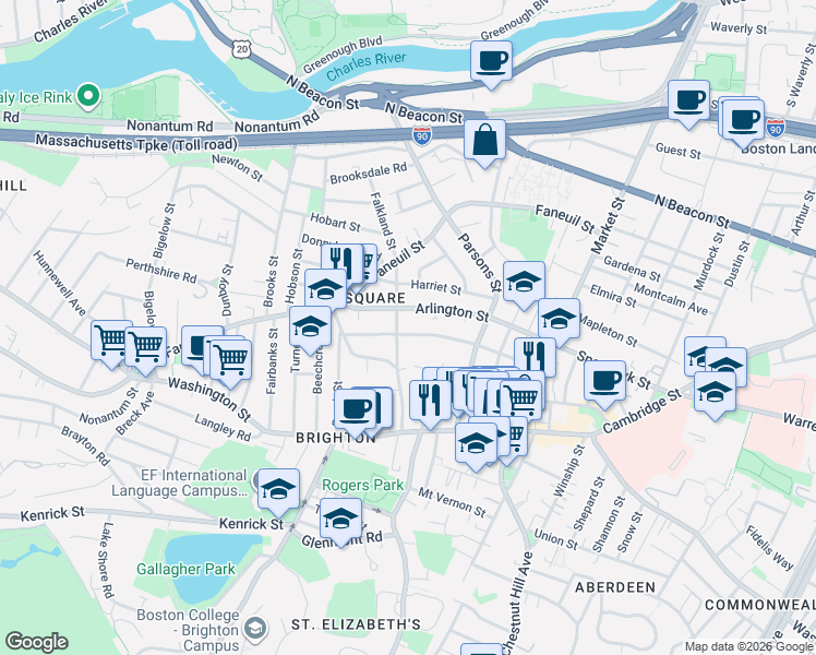 map of restaurants, bars, coffee shops, grocery stores, and more near 110 Arlington Street in Boston