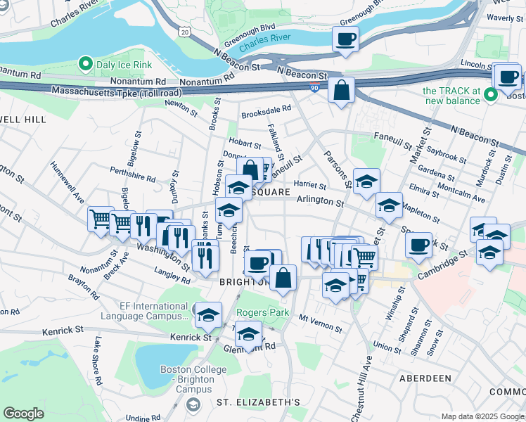 map of restaurants, bars, coffee shops, grocery stores, and more near in Boston