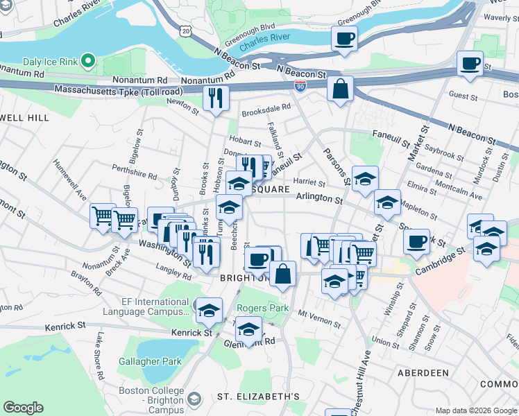 map of restaurants, bars, coffee shops, grocery stores, and more near in Boston