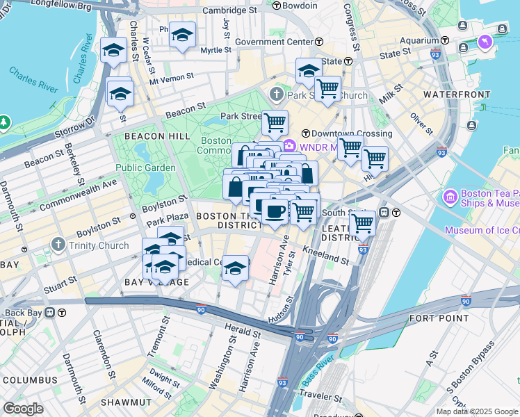 map of restaurants, bars, coffee shops, grocery stores, and more near 620 Washington Street in Boston