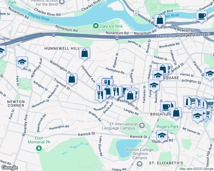map of restaurants, bars, coffee shops, grocery stores, and more near 31 Champney Street in Boston