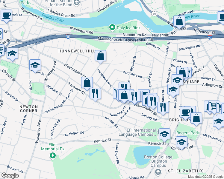 map of restaurants, bars, coffee shops, grocery stores, and more near 14 Atkins Street in Boston