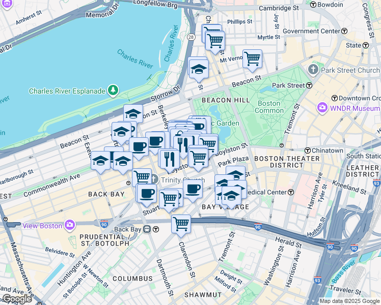 map of restaurants, bars, coffee shops, grocery stores, and more near 33 Public Alley 437 in Boston