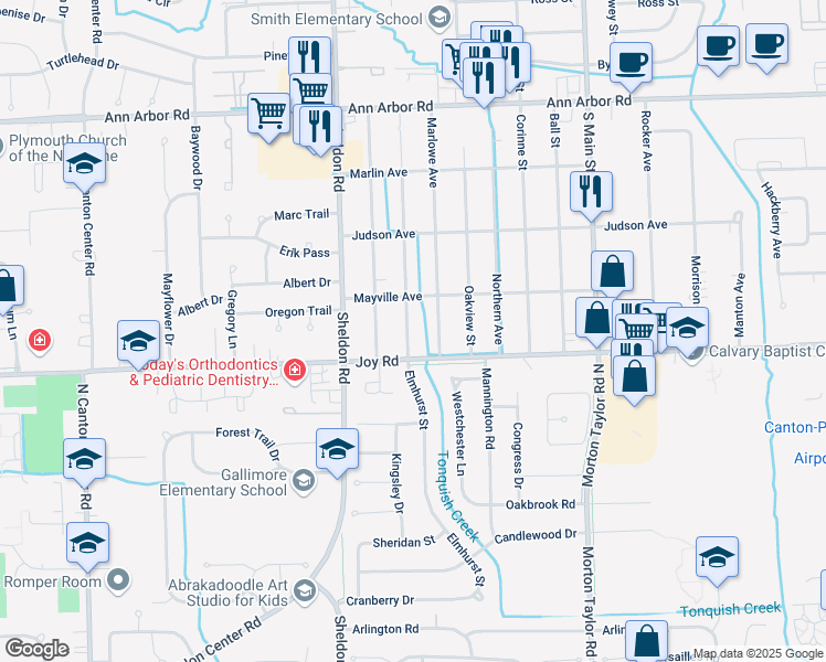 map of restaurants, bars, coffee shops, grocery stores, and more near 8880 Elmhurst Avenue in Plymouth