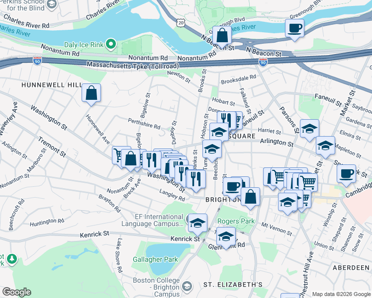 map of restaurants, bars, coffee shops, grocery stores, and more near in Boston