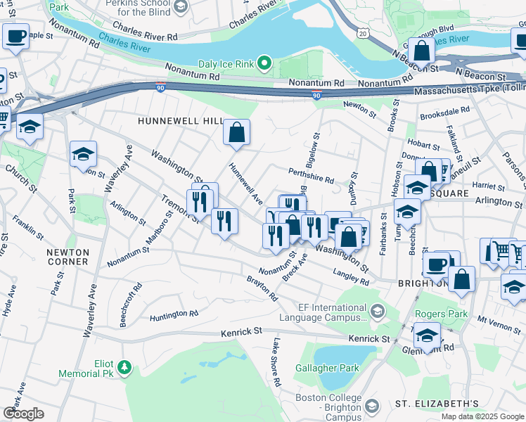 map of restaurants, bars, coffee shops, grocery stores, and more near 11 Atkins Street in Boston