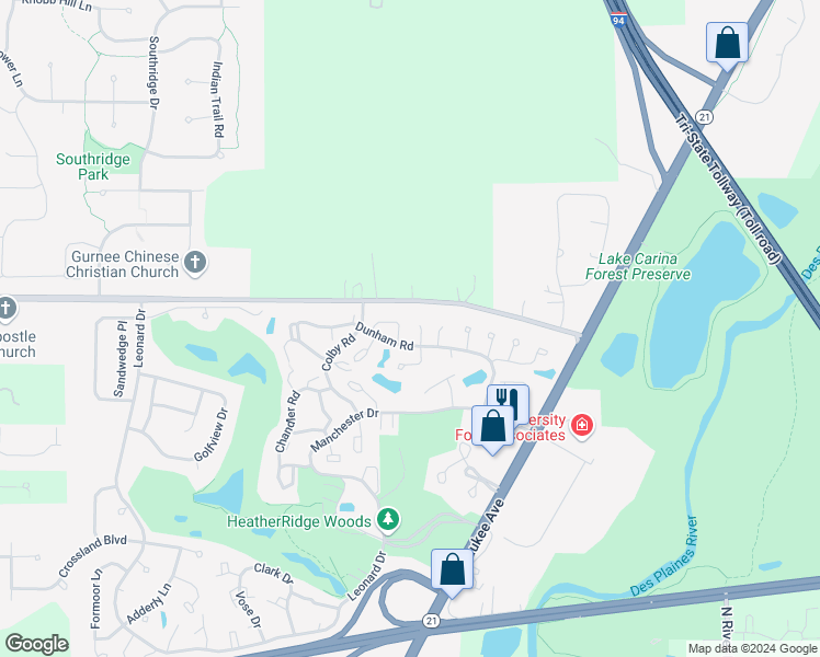 map of restaurants, bars, coffee shops, grocery stores, and more near 640 Dordan Court in Gurnee