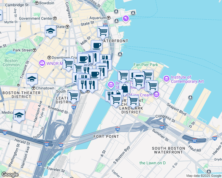map of restaurants, bars, coffee shops, grocery stores, and more near 306 Congress Street in Boston