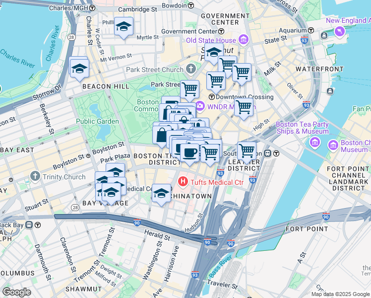 map of restaurants, bars, coffee shops, grocery stores, and more near 4 Avery Street in Boston