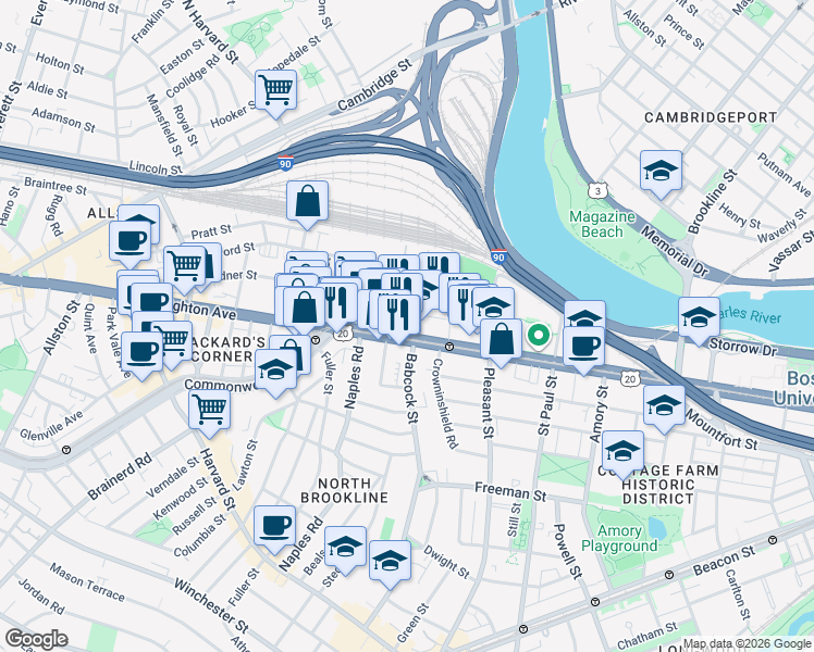 map of restaurants, bars, coffee shops, grocery stores, and more near in Boston