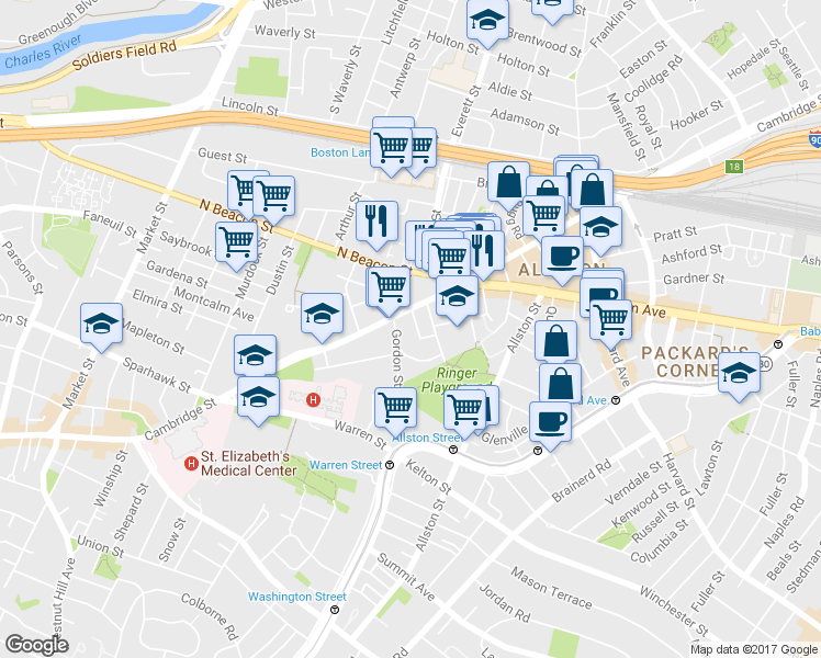 map of restaurants, bars, coffee shops, grocery stores, and more near 4 Imrie Road in Boston