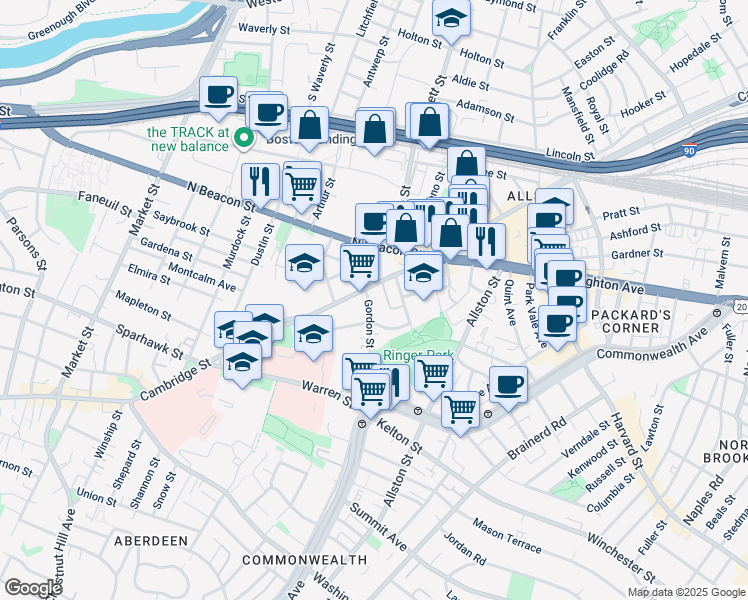 map of restaurants, bars, coffee shops, grocery stores, and more near in Boston