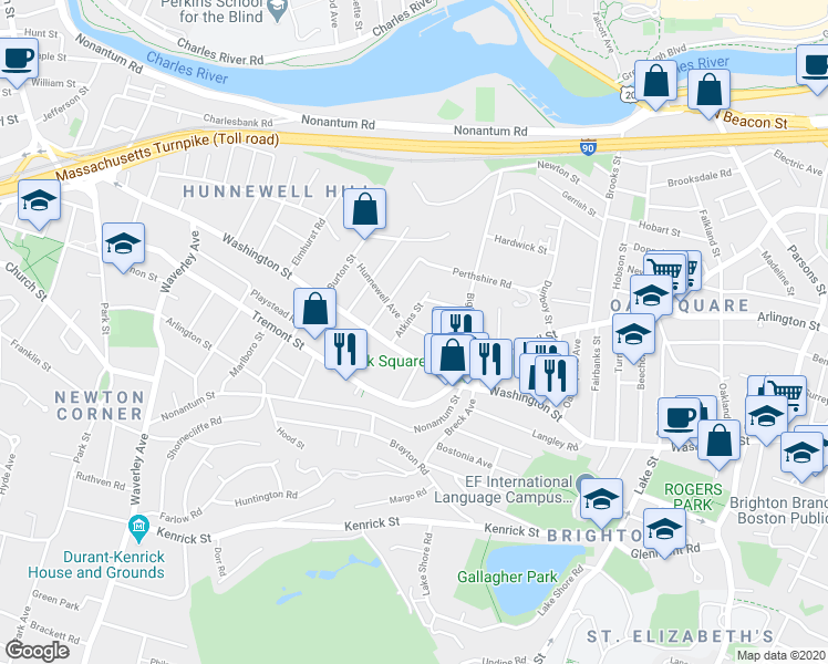 map of restaurants, bars, coffee shops, grocery stores, and more near 14 Atkins Street in Boston