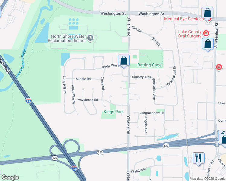 map of restaurants, bars, coffee shops, grocery stores, and more near 499 Cross Road in Gurnee