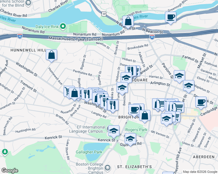 map of restaurants, bars, coffee shops, grocery stores, and more near in Boston