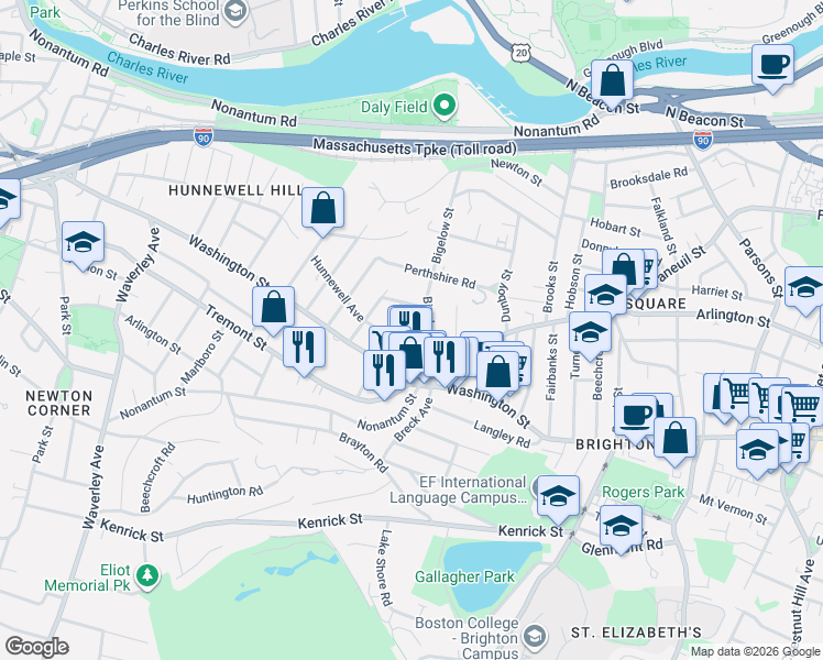 map of restaurants, bars, coffee shops, grocery stores, and more near 14-16 Champney Street in Boston