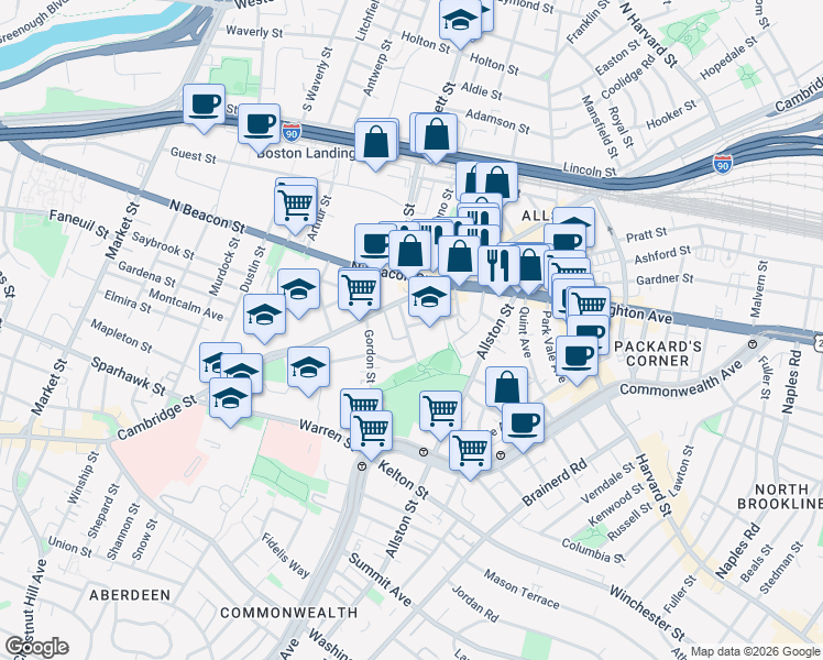 map of restaurants, bars, coffee shops, grocery stores, and more near 17 Imrie Rd in Allston