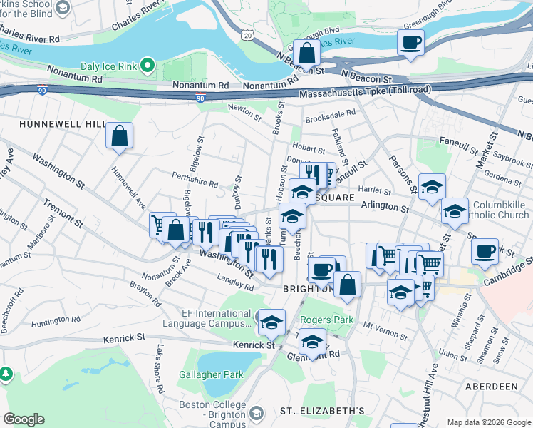 map of restaurants, bars, coffee shops, grocery stores, and more near in Boston