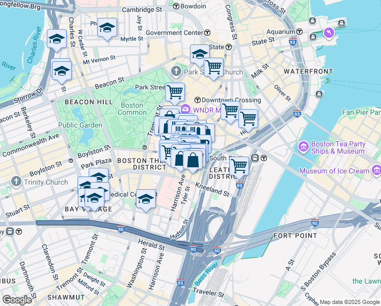 map of restaurants, bars, coffee shops, grocery stores, and more near 8 Harrison Avenue in Boston