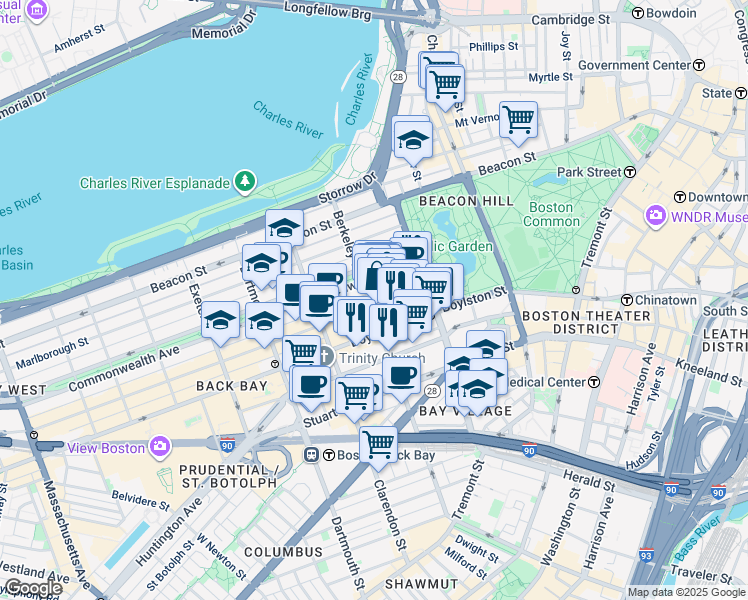 map of restaurants, bars, coffee shops, grocery stores, and more near 33 Public Alley 437 in Boston