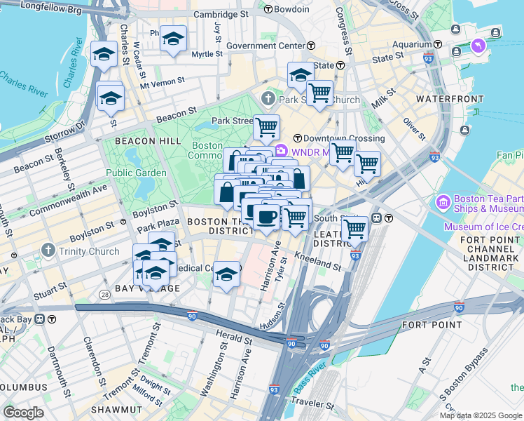map of restaurants, bars, coffee shops, grocery stores, and more near 630 Washington Street in Boston