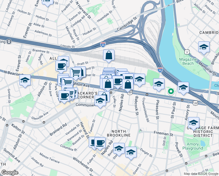 map of restaurants, bars, coffee shops, grocery stores, and more near in Boston