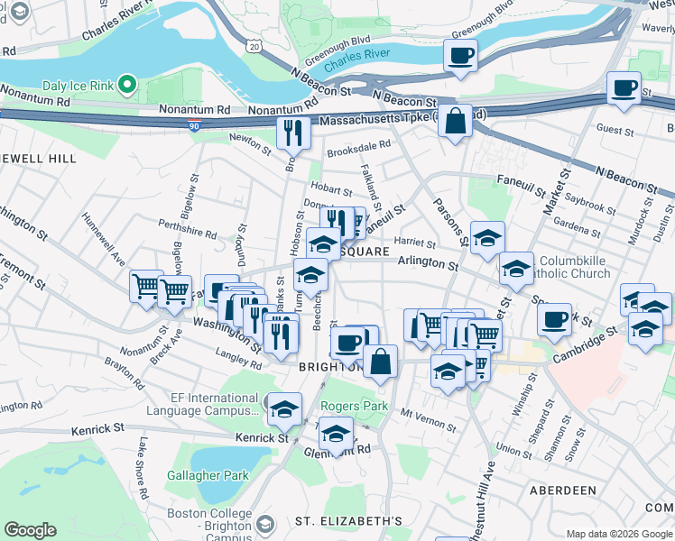 map of restaurants, bars, coffee shops, grocery stores, and more near in Boston