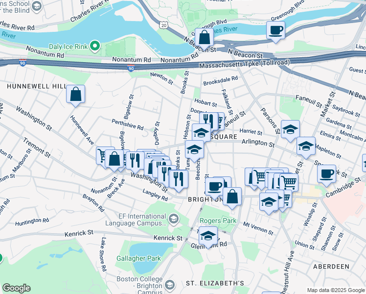 map of restaurants, bars, coffee shops, grocery stores, and more near in Boston