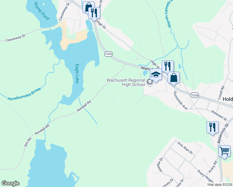 map of restaurants, bars, coffee shops, grocery stores, and more near 64 Kendall Road in Holden