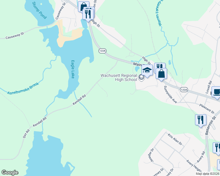 map of restaurants, bars, coffee shops, grocery stores, and more near 64 Kendall Road in Holden