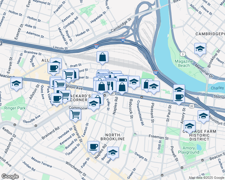 map of restaurants, bars, coffee shops, grocery stores, and more near in Boston