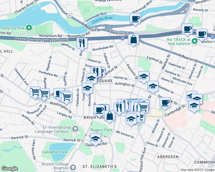 map of restaurants, bars, coffee shops, grocery stores, and more near 136 Arlington Street in Boston