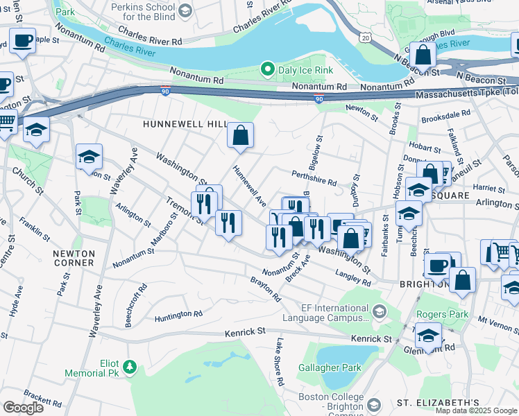 map of restaurants, bars, coffee shops, grocery stores, and more near 14 Atkins Street in Boston