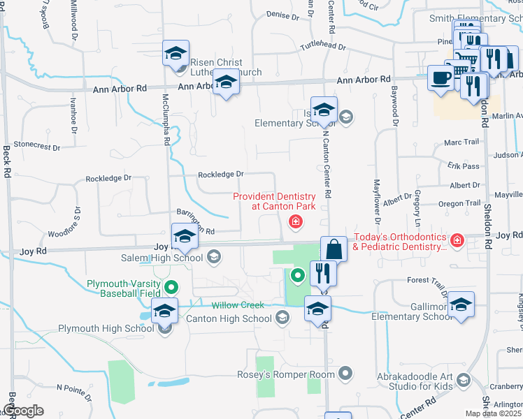 map of restaurants, bars, coffee shops, grocery stores, and more near 45694 Primrose Court in Plymouth