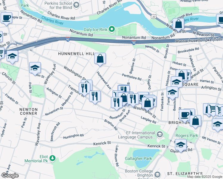 map of restaurants, bars, coffee shops, grocery stores, and more near 14 Atkins Street in Boston
