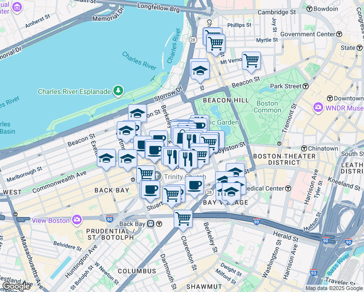 map of restaurants, bars, coffee shops, grocery stores, and more near 33 Public Alley 437 in Boston