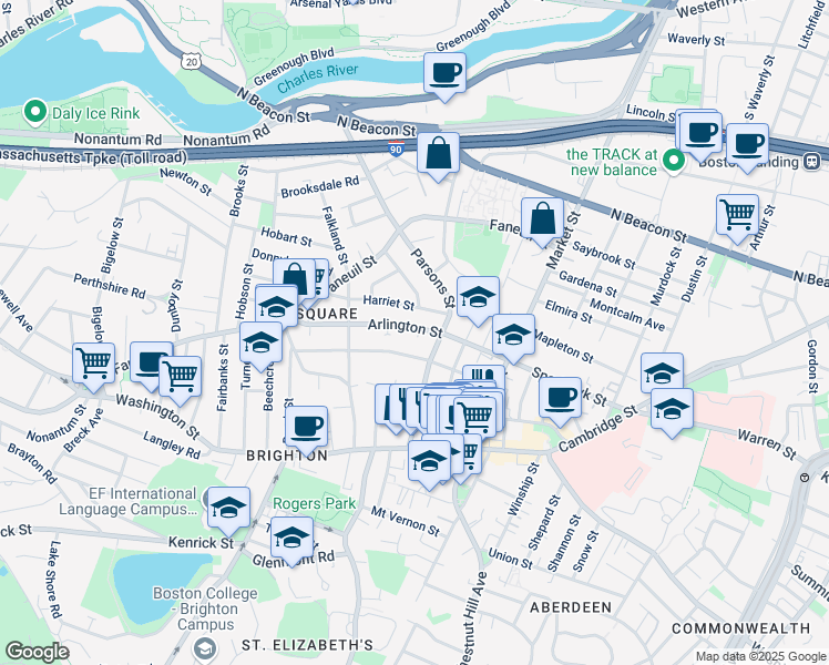 map of restaurants, bars, coffee shops, grocery stores, and more near 78 Arlington Street in Boston