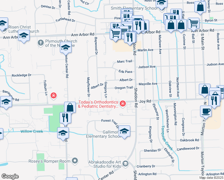 map of restaurants, bars, coffee shops, grocery stores, and more near 44789 Oregon Trail in Plymouth