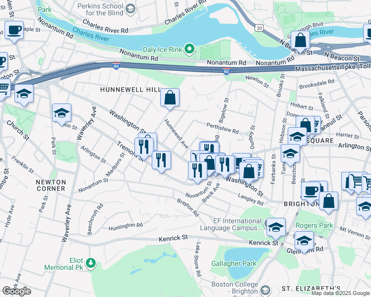 map of restaurants, bars, coffee shops, grocery stores, and more near 14 Atkins Street in Boston